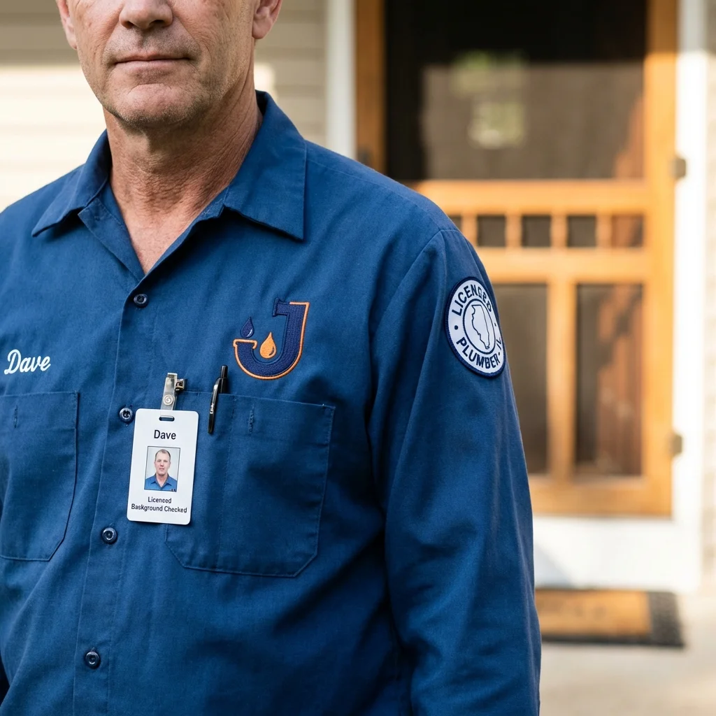 Licensed plumber showing ID badge in La Salle, CO