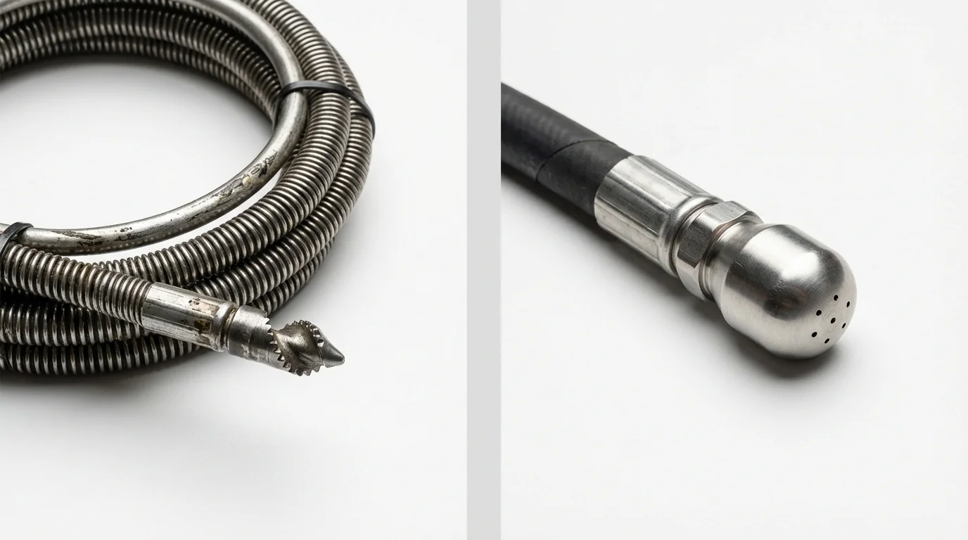 Drain snake cable and hydro jetting nozzle used for drain cleaning in La Salle, CO