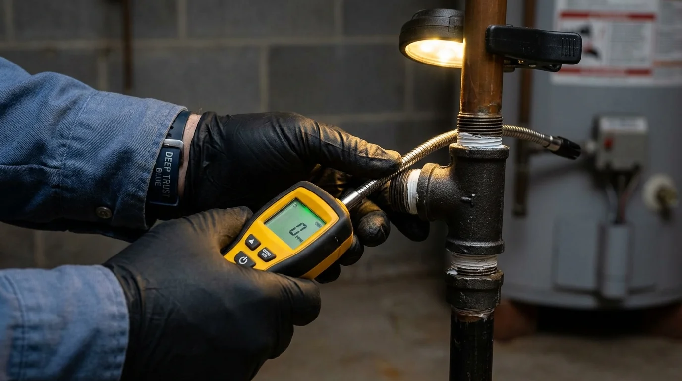 Gas leak detection with electronic sniffer by Johns Plumbing LLC in La Salle