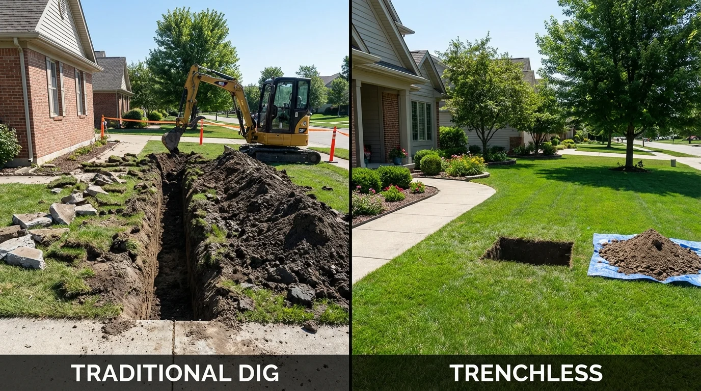 Trenchless sewer repair with minimal yard damage versus traditional excavation in La Salle, CO